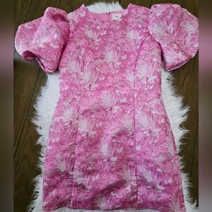 Lena Pink Floral Dress with Puff Sleeves